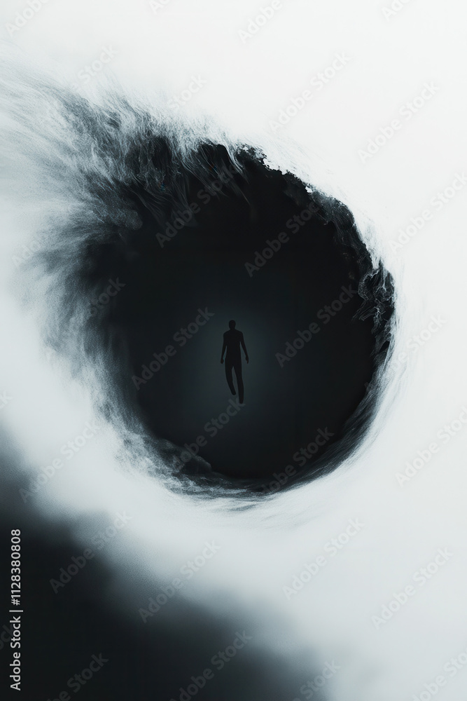 Poster exploring the depths of the subconscious: a journey into mystical shadows in a surreal and abstract 