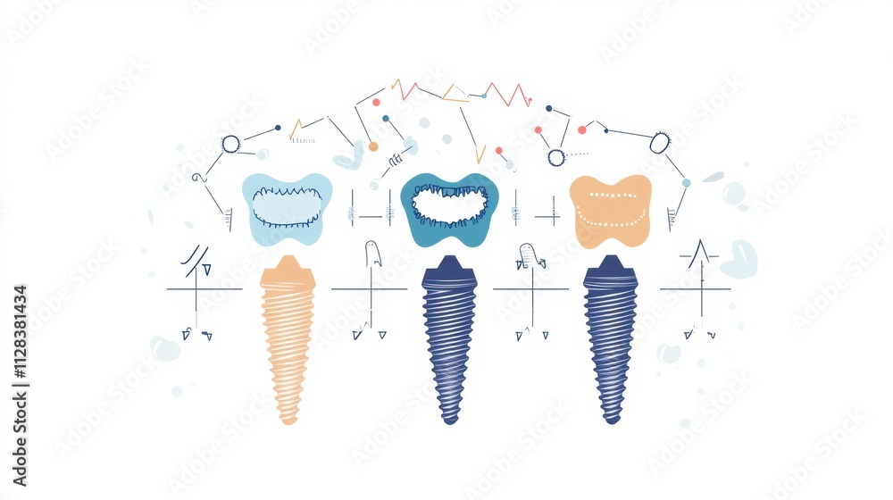 Poster Visual representation details each stage of the dental implant process, emphasizing the transition from preparation to final placement. Generative AI