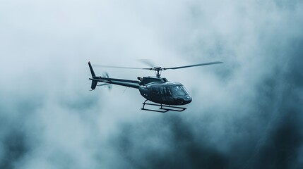 Fototapeta premium Helicopter Flying Dangerously Close to a Towering Waterfall Mist and Spray Rising in the Air Against a Dramatic Mountain Landscape