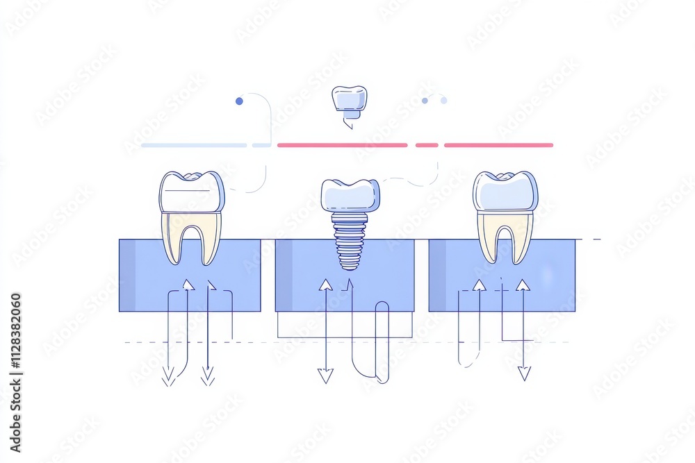 Poster the three key stages involved in getting a dental implant, highlighting the procedure's simplicity a
