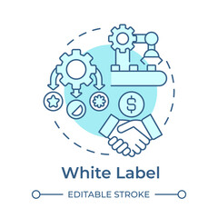 White label light blue concept icon. Products manufacturing. Resale under different brand names. Partnership. Round shape line illustration. Abstract idea. Graphic design. Easy to use