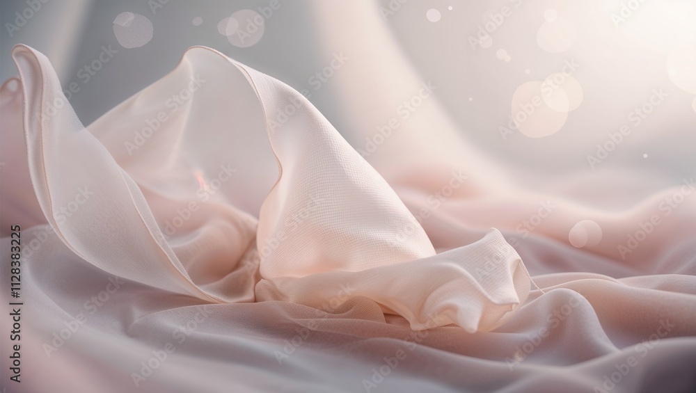 Poster transparent fabric with soft mood in light background with copy space