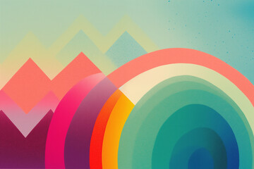 Fototapeta premium retro risograph abstract graphic curve pattern background rainbow texture colourful print