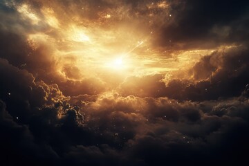 Obraz premium Dramatic sunset illuminating clouds with golden and orange hues over the horizon