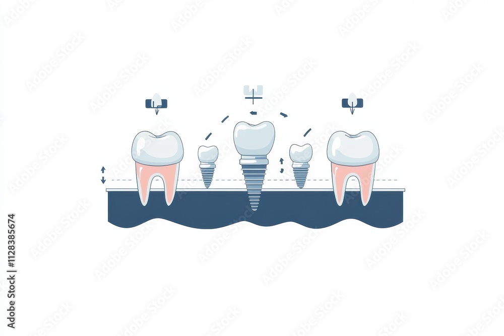 Poster detailed illustration showcasing the three stages of the dental implant process, providing ample spa