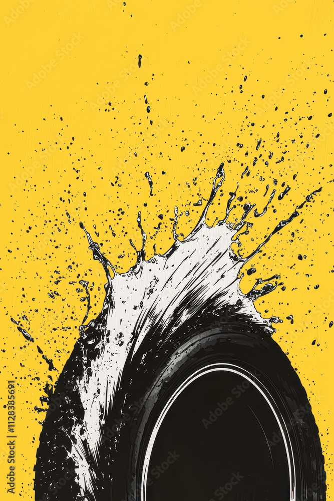 Poster dynamic abstract splash design with bold black and yellow color contrast for innovative visual impac