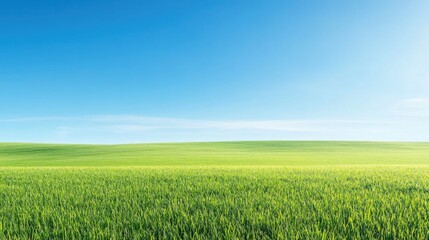 Obraz premium A panoramic banner mockup showcasing a serene country landscape under a clear blue sky ideal for marketing and advertising content in nature-focused environments