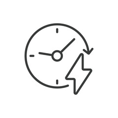 Battery charging time icon in line design. Battery, charging, time, energy, power, charge, electric on white background vector. Battery charging time editable stroke icon
