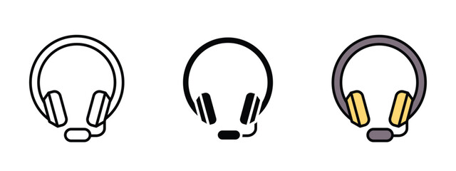 Set of 3 "Headphones" icons with 1 line, 1 silhouette n 1 colored icon with an unexpanded vector icon inside - Headphones icon with minimal design perfect for apps websites n multimedia projects