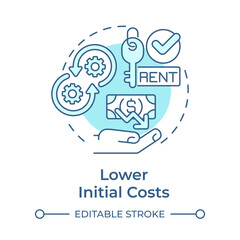 Lower initial costs light blue concept icon. Renting equipment. Contract manufacturing benefit. Round shape line illustration. Abstract idea. Graphic design. Easy to use in article