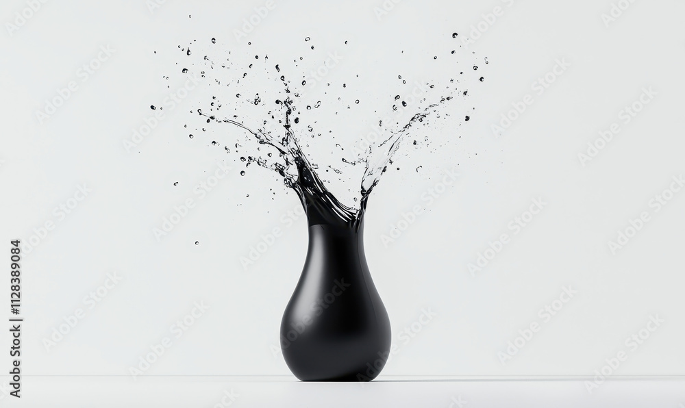 Poster elegant black vase with dynamic liquid splash creating modern minimalist art in clean design