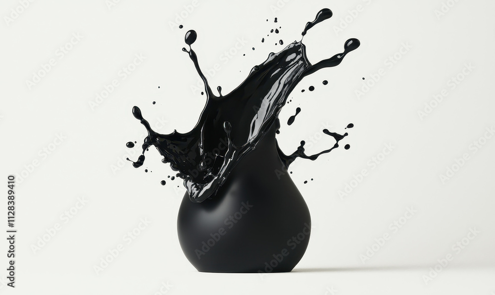 Poster explosive black liquid splashing in minimalist monochrome design: a bold and dynamic visual explorat