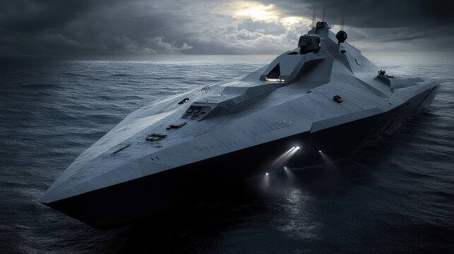 Futuristic Concept of a Military Ship: Cutting-Edge Naval Defense Technologies