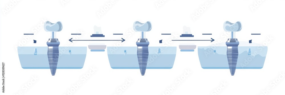Poster illustration shows the three stages of dental implant placement, highlighting the procedure and allo
