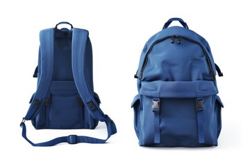 Bright blue sporty backpack mock up isolated on white background.