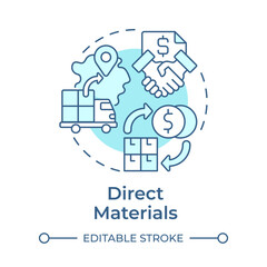 Direct materials light blue concept icon. Manufacturing costs. Sourcing, transportation in production. Round shape line illustration. Abstract idea. Graphic design. Easy to use in article