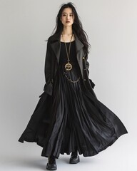 Fototapeta premium korean woman model in black eccentric outfit with white background