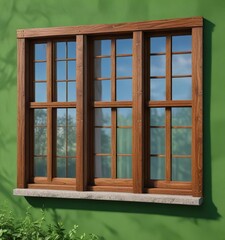 Obraz premium Close-up of wooden windows against a green wall, natural, vintage