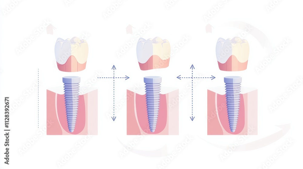 Poster detailed illustration explaining the three stages of the dental implant process with ample space for