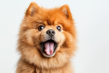 Obraz premium A fluffy dog with Make a shocked face, widen your eyes, and open your mouth wide