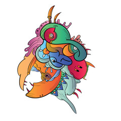 Doodle Art. Hand-drawn little funny monsters. Colorful design vector