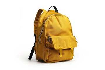 Yellow school backpack isolated on white background.