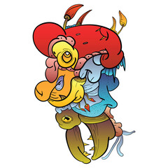 monster, face ,eyes doodle art. Colorful art . vector illustrations. smile face. A screaming mouth. Monster Biting.