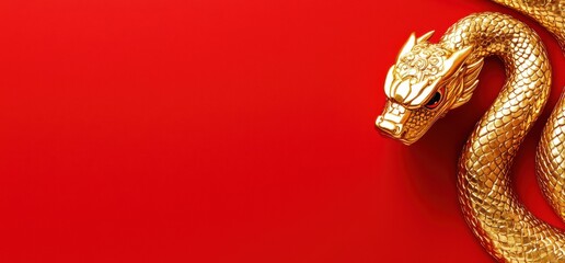 Obraz premium Chinese new year background, a golden snake head Statue showing on the side