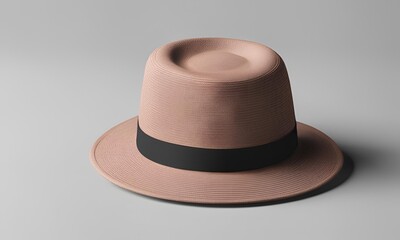 A stylish felt fedora hat in a soft brown color with a black band, isolated on a neutral background.