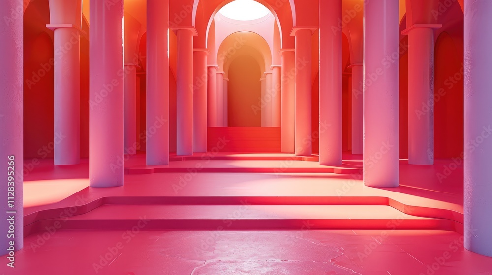 Leinwandbilder the fashion show stage is designed with red wall and light pink floors, featuring an oversized gradi