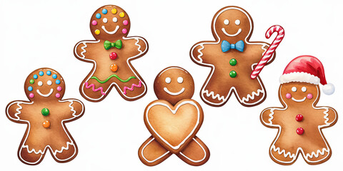 Cute Christmas Gingerbread Men Cookies Holiday Treats Festive Food Illustration