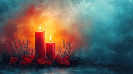 all souls day cross candles and flowers on abstract watercolor background christian symbols digital illustration