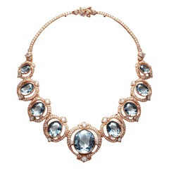 Obraz premium Gold and diamond necklace with aquamarine stones, on transparent background, 3d rendering