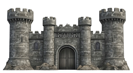 3D castle wall front view, transparent background