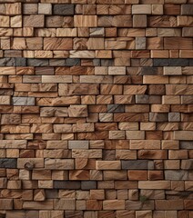 Obraz premium Close-up shot of wood wall with variety of blocks, pattern, design, interior