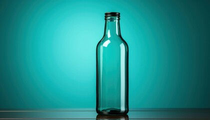 A clear bottle sits on a table