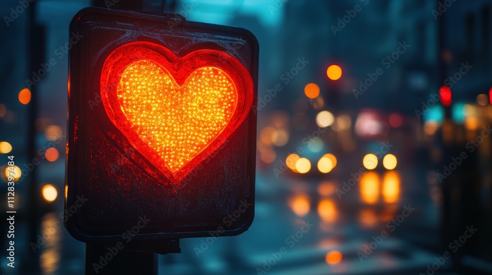 Aufkleber an image of a traffic light with a red heart shaped semaphore at a city crossin