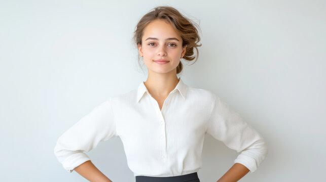 Confident young professional showcasing leadership in a minimalist office environment with a bold and assertive presence