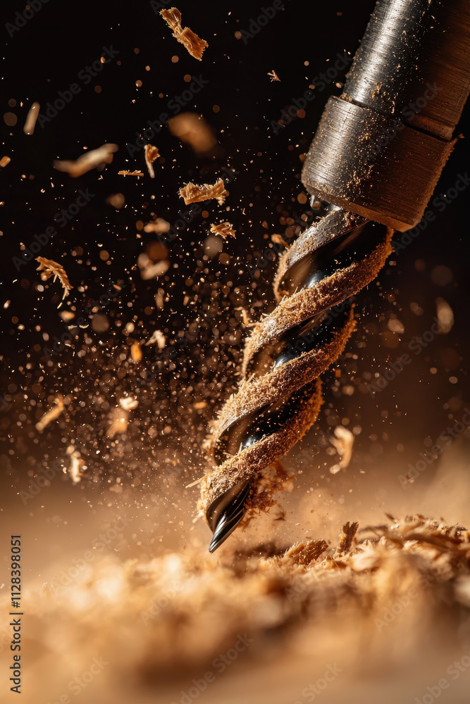 Poster dynamic high-speed drill in action: capturing the precision and craftsmanship of modern woodworking 