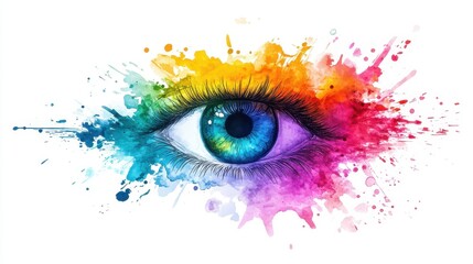 Colorful Abstract Eye with Vibrant Watercolor Splashes Representing Imagination, Creativity, and Perception in Artistic Expression