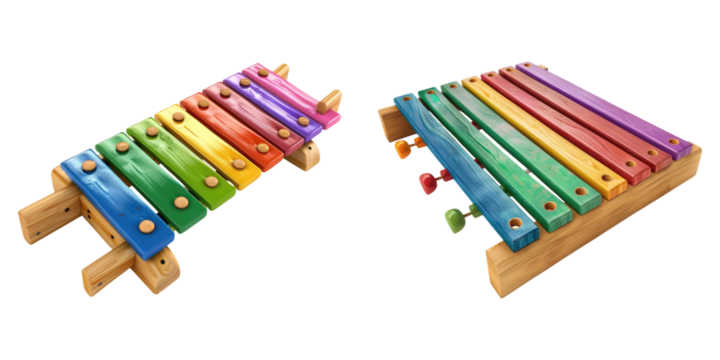 Wooden colorful xylophone isolated on transparent background, Set of - Powered by Adobe