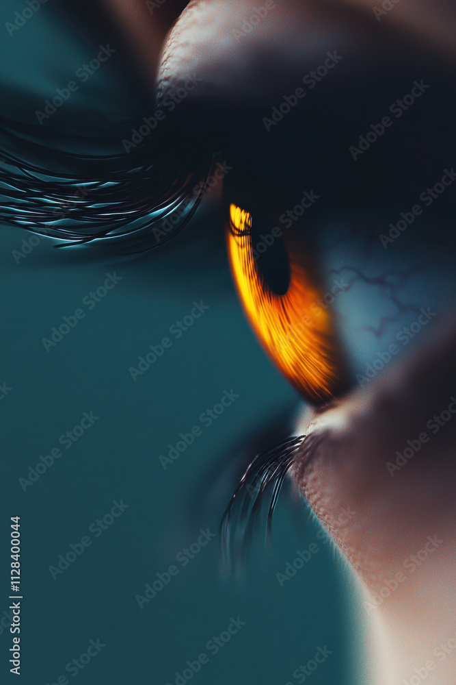 Poster captivating close-up of an eye reflecting vibrant emotion and intense detail with striking color con