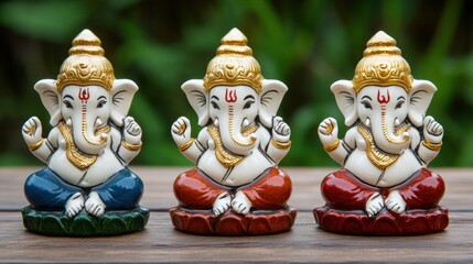 Fototapeta premium Colorful Ganesh Statues Displaying Positive Energy and Joyful Vibes