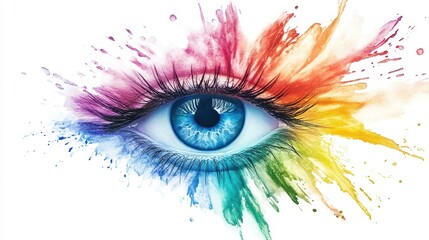 Colorful Eye Illustration with Splashes of Watercolor Paint in Bright Hues, Capturing the Beauty and Depth of Human Emotions Through Art