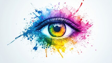 Vibrant Artistic Eye Illustration with Colorful Splashes and Brushstroke Effects on a White Background for Creative Designs and Projects