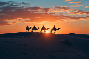 Camel Caravan at Sunset