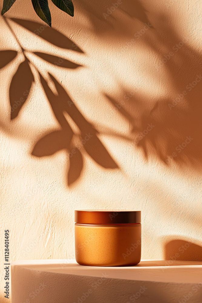 Poster elegant composition of light and shadow with a minimalist jar on textured surface for a serene lifes