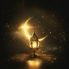 islamic eid festival greeting with lamp and moon