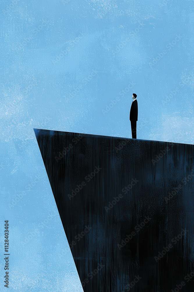 Aufkleber contemplative solitude on a cliff: exploring the depths of isolation and perspective against a seren