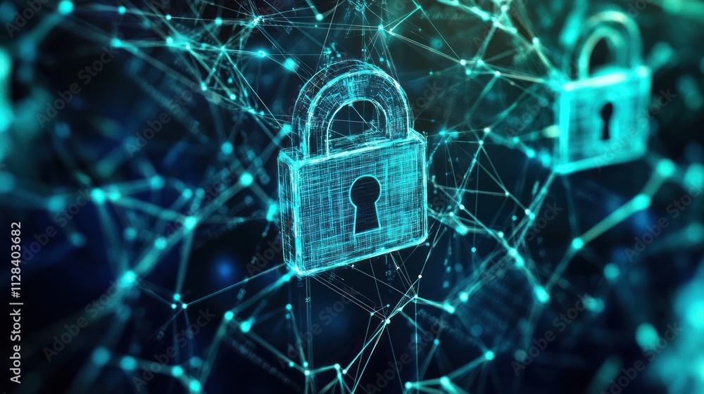Poster digital locks representing cybersecurity and data protection